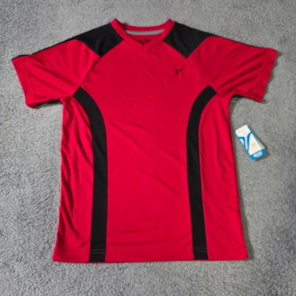 Old Navy Boys M 8 Active T-Shirt Red Black Colorblock Performance 109264-02-1